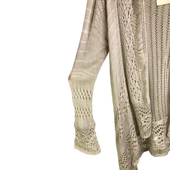 Boston Proper Cardigan Womens Sz XS Beige Crochet Drapey Open Front NWT - Picture 5 of 10